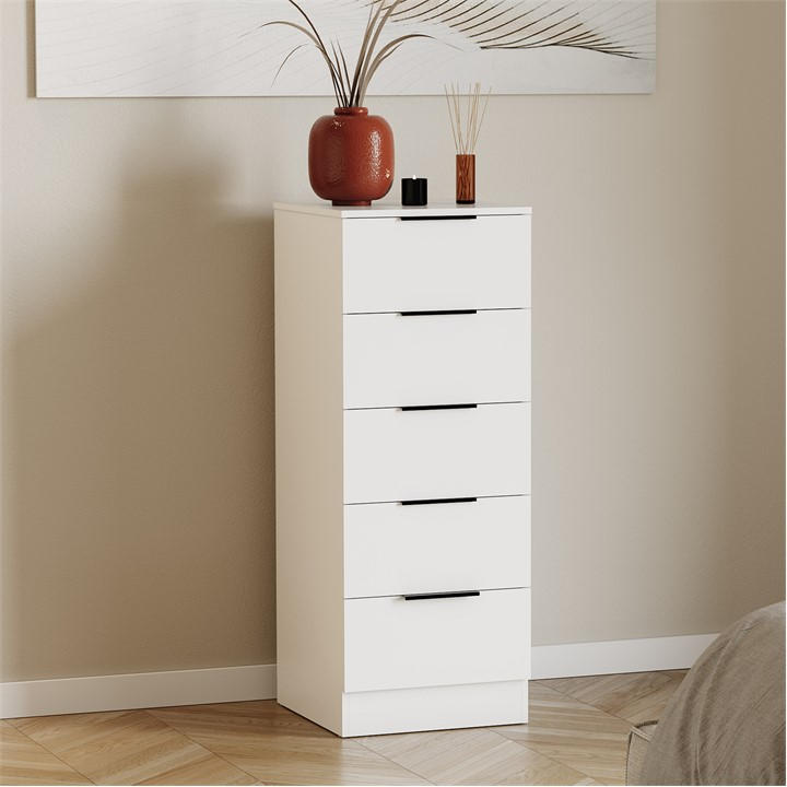 Lassic White Trega Narrow Chest Of Drawers in Size 5 Drawer, Sports Direct