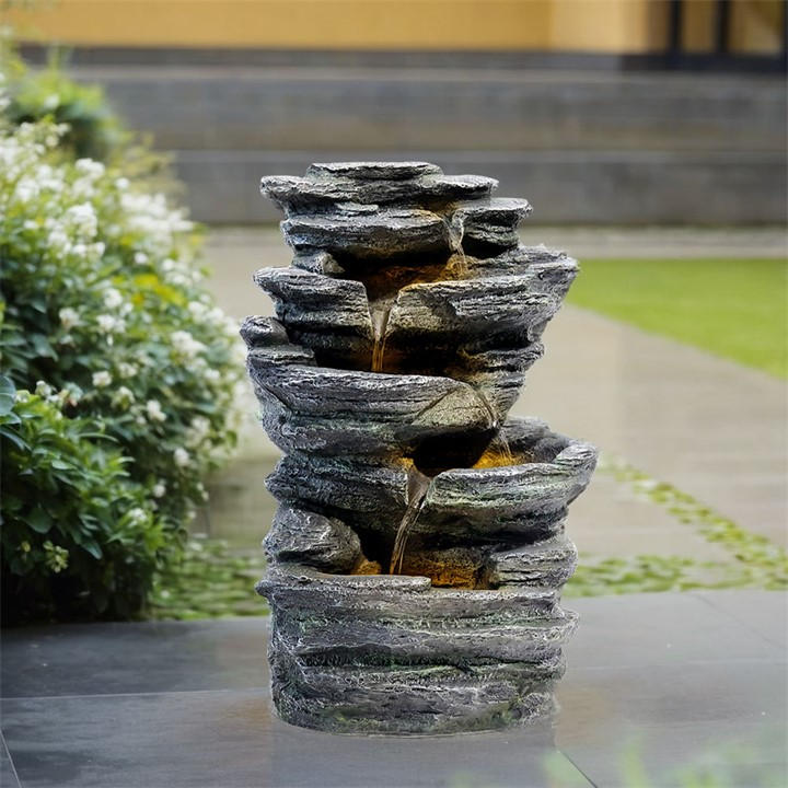 Breeins  Grey Garden Outdoor Led Fountain Rockery Decor, Sports Direct