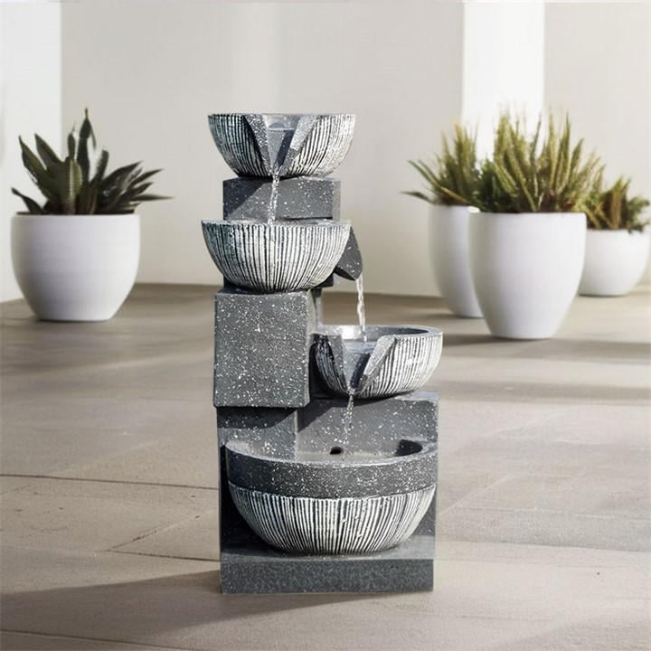 Breeins  Black Outdoor Solar Power Garden Fountain Rockery Decor, Sports Direct
