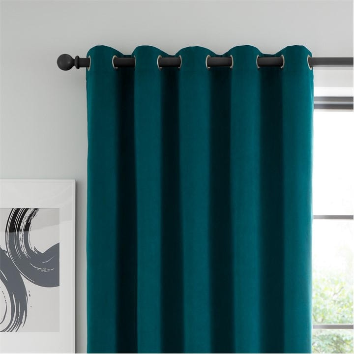 Catherine Lansfield  Green Wilson Velvet Blackout Thermal Eyelet Curtains in Size 46x54 Inch, Sports Direct