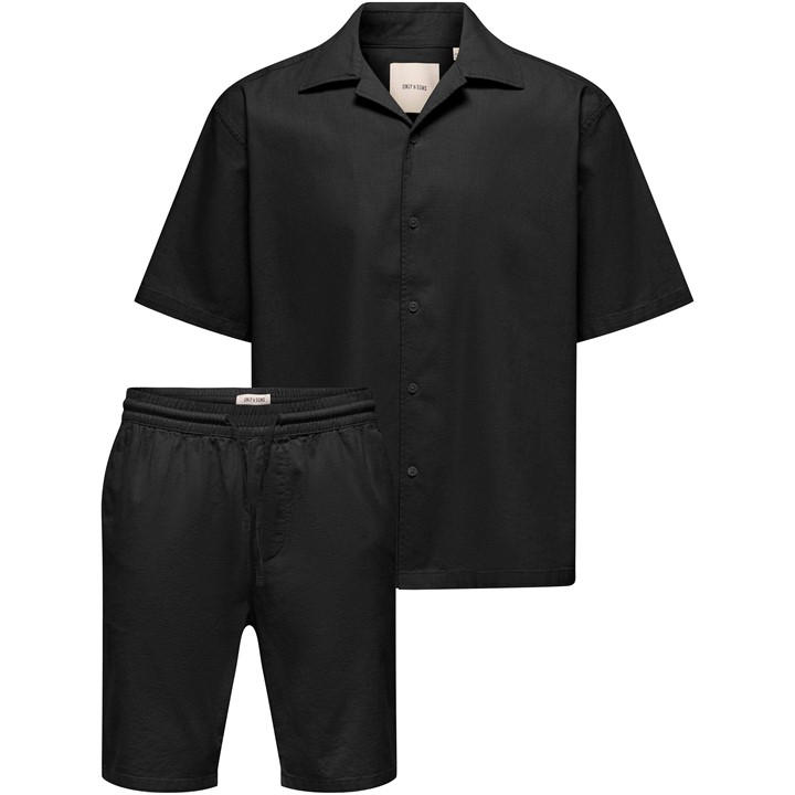 Only And Sons Men's Black Resort Shirt And Shorts Set in Size L, Sports Direct