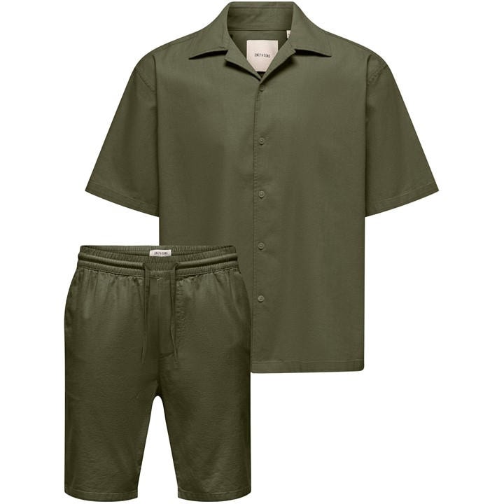 Only And Sons Men's Green Resort Shirt And Shorts Set in Size L, Sports Direct