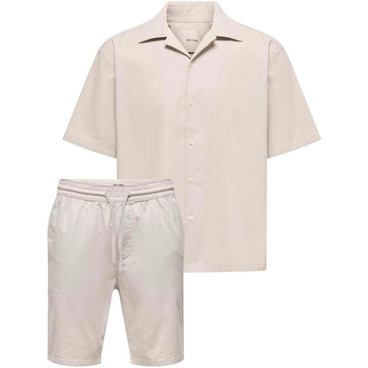 Only And Sons Men's Cream Resort Shirt And Shorts Set in Size 2XL, Sports Direct