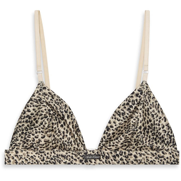 Calvin Klein Women's Brown Leopard Triangle Fold Non-Wired Bralette in Size 8, Sports Direct