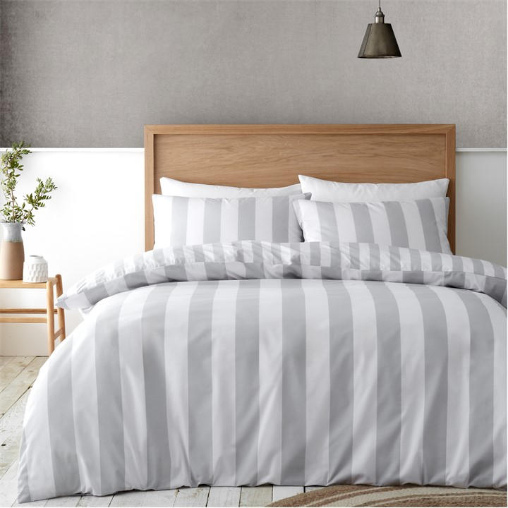 Catherine Lansfield  Silver Cove Stripe Reversible Duvet Cover Set in Size Single, Sports Direct
