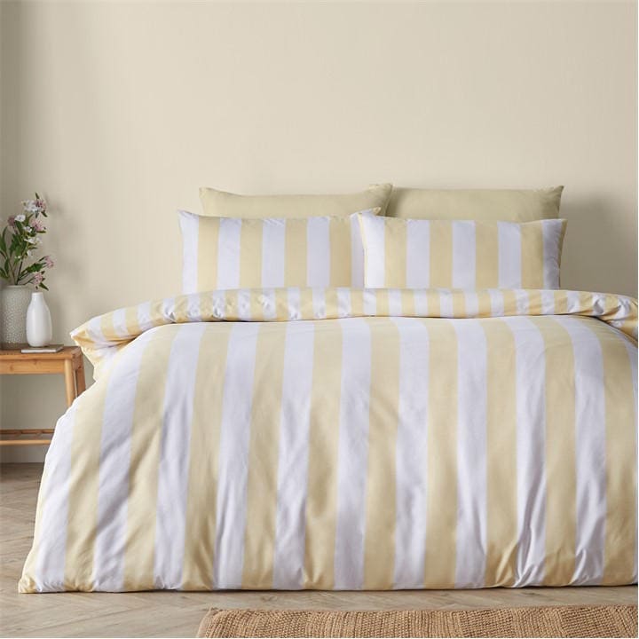 Catherine Lansfield  Yellow Cove Stripe Reversible Duvet Cover Set in Size Single, Sports Direct