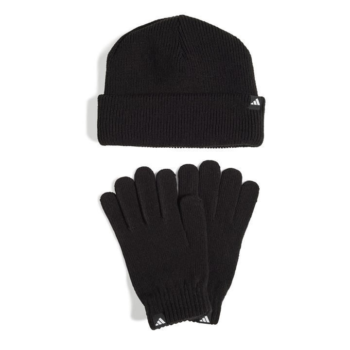 Adidas  Black  Beanie Hat And Glove Set in Size M, Sports Direct