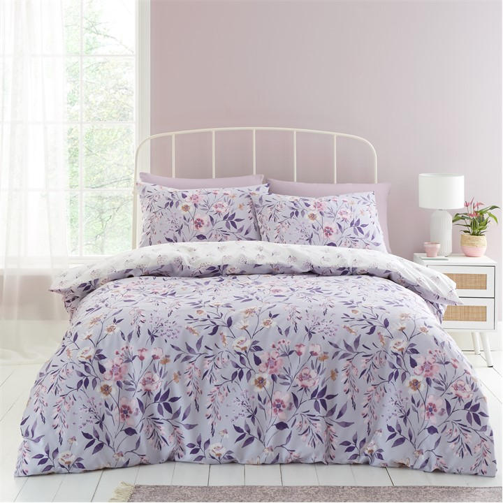 Catherine Lansfield  Purple Isadora Floral Reversible Duvet Cover Set in Size Single, Sports Direct