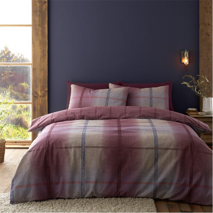Catherine Lansfield Unisex Purple Brushed Melrose Tweed Reversible Duvet Cover Set King