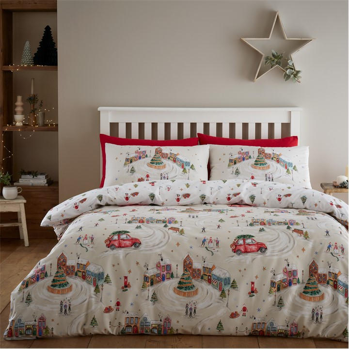 Catherine Lansfield   Christmas Town Reversible Duvet Cover Set in Size Single, Sports Direct
