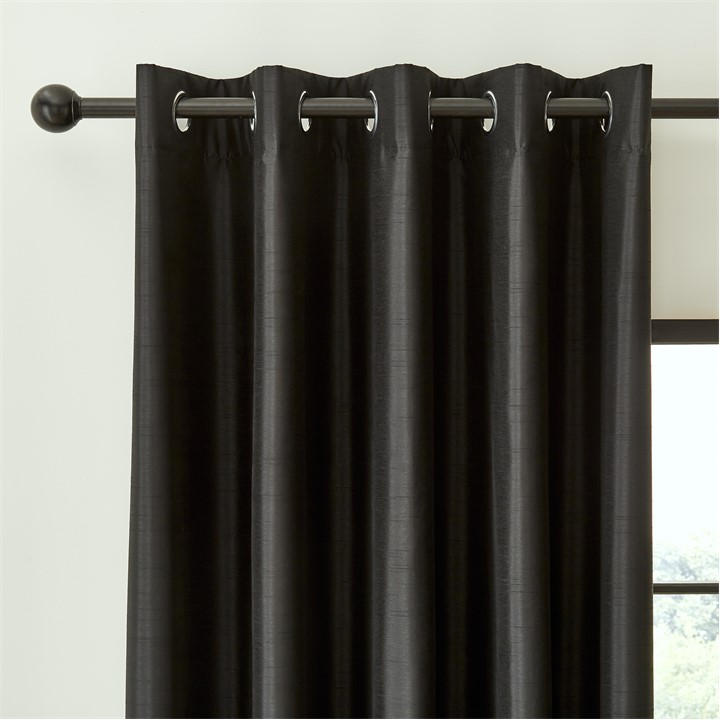 Catherine Lansfield Black Faux Silk Out Thermal Eyelet Curtains in Size 90x90 Inch, Sports Direct