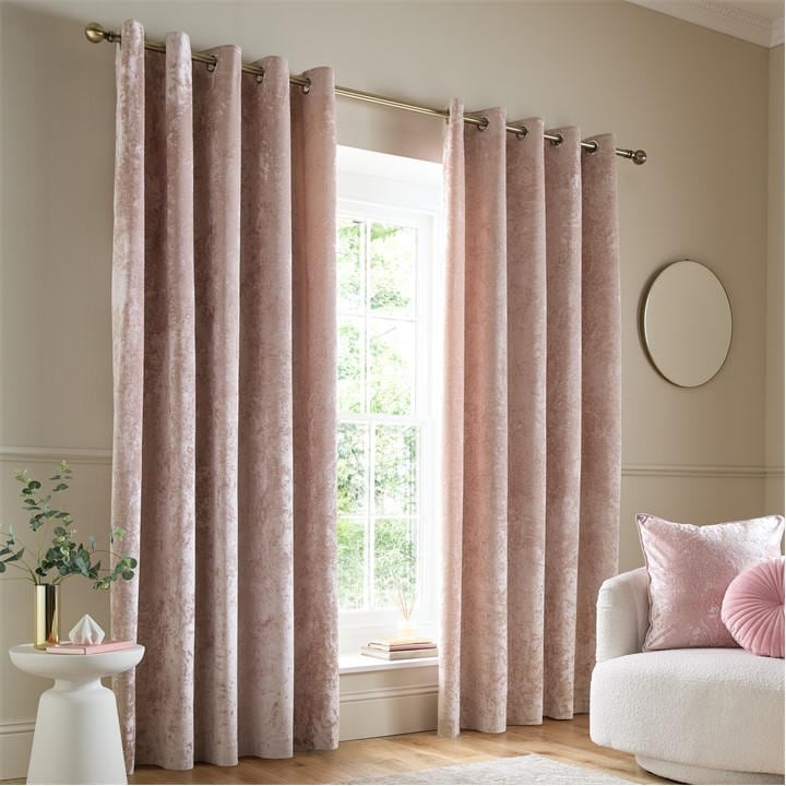 Catherine Lansfield  Pink Crushed Velvet Lined Eyelet Curtains in Size L, Sports Direct