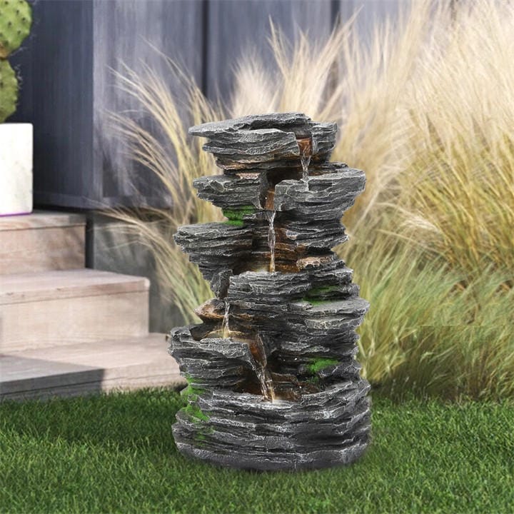 Breeins  Grey Outdoor Solar-Powered Water Fountain Rockery Decor, Sports Direct