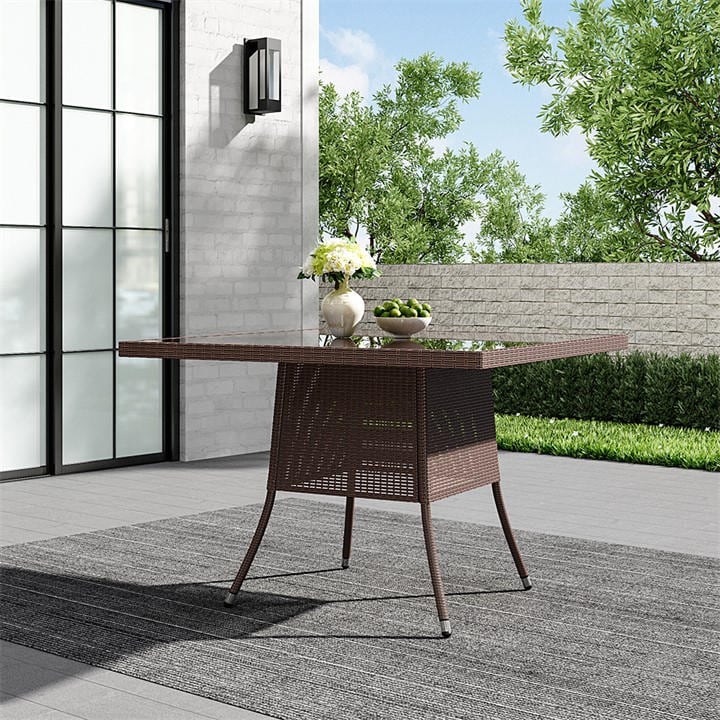 Breeins  Brown 105Cm Square Wicker Glass Table With Parasol Hole, Sports Direct