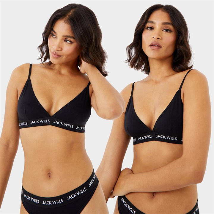 Jack Wills Women's Black Jack Biddstone pack Bralette 2 Pack in Size 10, Sports Direct