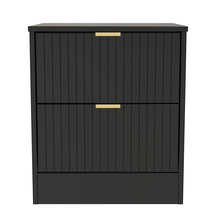 Studio Unisex Deep Black & Black Nashville 2 Drawer Bedside Cabinet Small