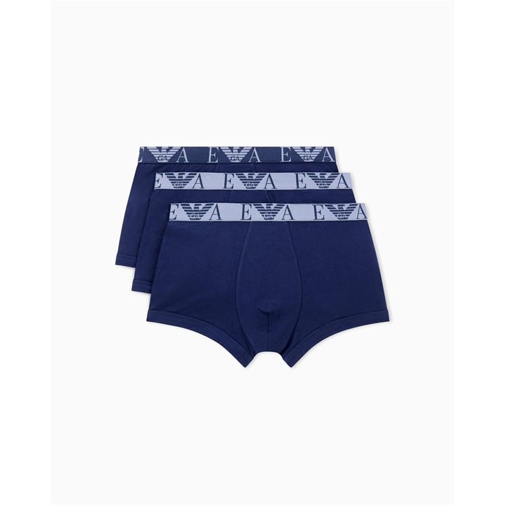 Emporio Armani Men's Blue 3-Pack Logo Trunks in Size M, Sports Direct
