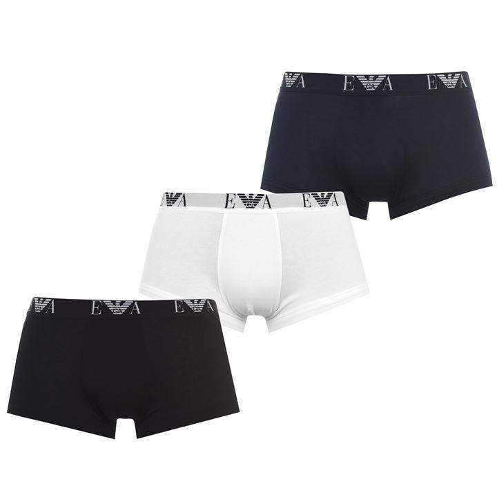 Emporio Armani Men' Black 3-Pack Logo Trunks in Size S, Sports Direct