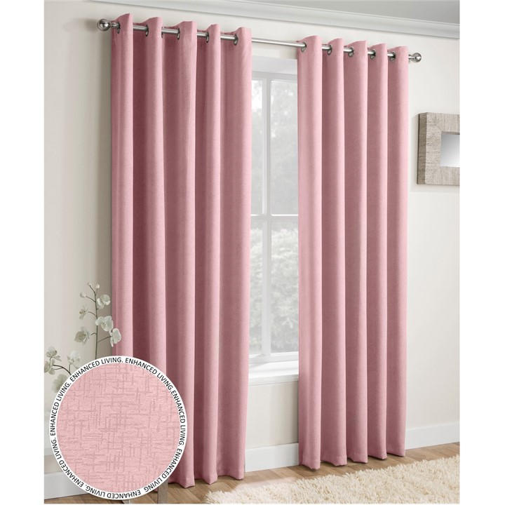 Enhanced Living  Pink Vogue Blush Thermal Room Darkening Curtains Eyelet in Size 9, Sports Direct