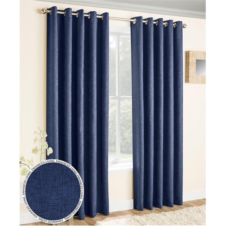 Enhanced Living  Blue Vogue Navy Thermal Room Darkening Curtains Eyelet, Sports Direct