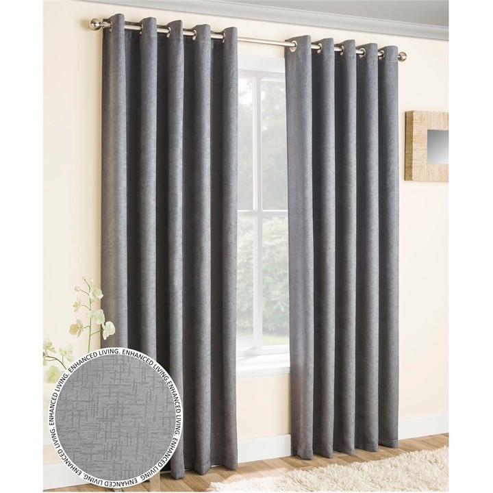 Enhanced Living  Grey Vogue Thermal Room Darkening Curtains Eyelet, Sports Direct