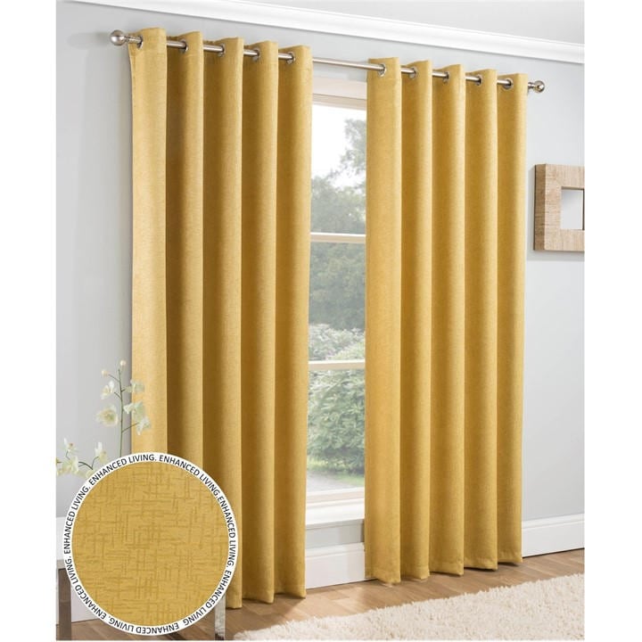 Enhanced Living  Yellow Vogue Ochre Thermal Room Darkening Curtains Eyelet in Size 45x54, Sports Direct