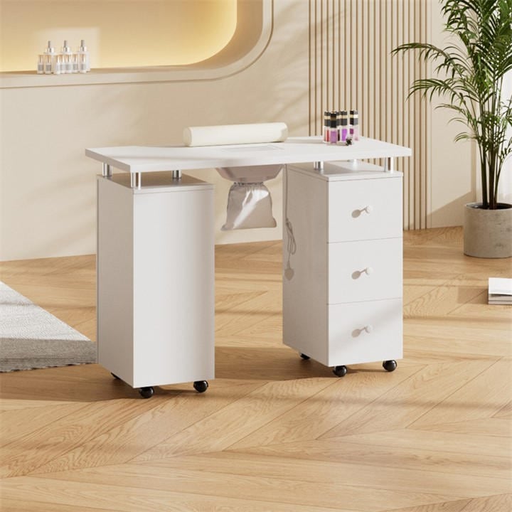 Sheonly  White Nail Table With Dust Collector And Wrist Cushion, Sports Direct