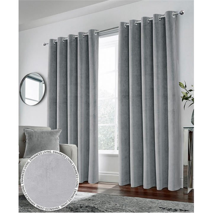 Enhanced Living  Grey Hampton Velvet Blackout Thermal Ring Curtain in Size 66x72 Inch, Sports Direct