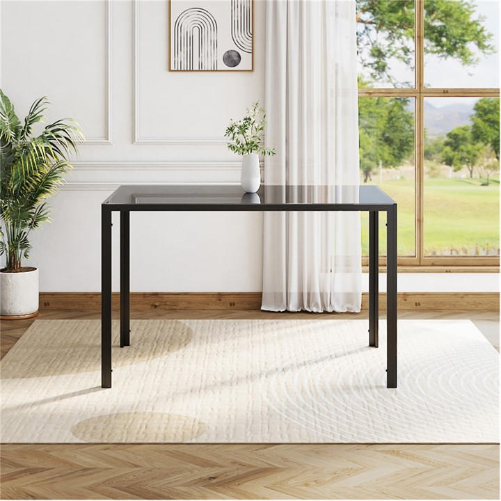 Photos - Dining Table Kabinet UK Rectangular Tempered Glass Kitchen  - Black 747674547393