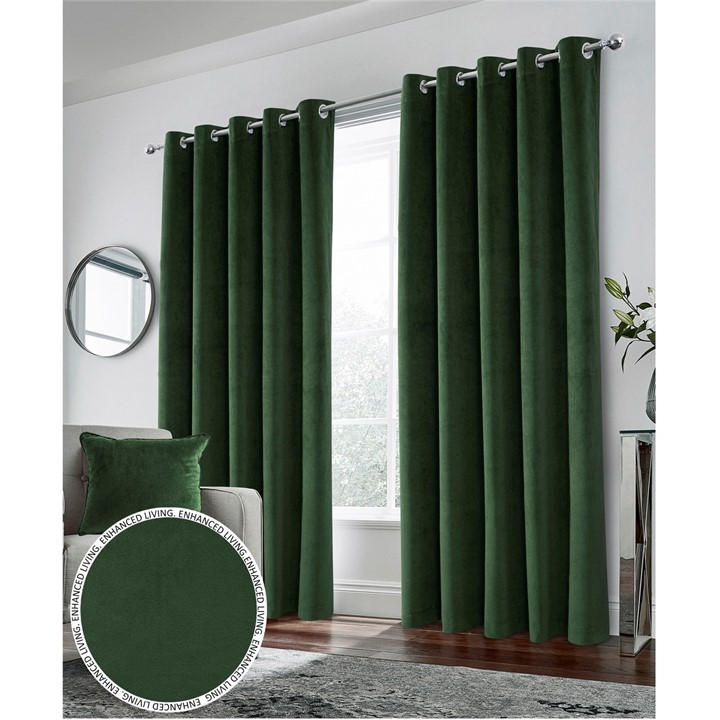 Enhanced Living  Green Hampton Velvet Blackout Thermal Ring Curtain in Size 66x72 Inch, Sports Direct