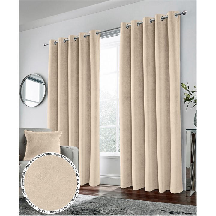 Enhanced Living  Cream Hampton Velvet Blackout Thermal Ring Curtain in Size 66x72 Inch, Sports Direct