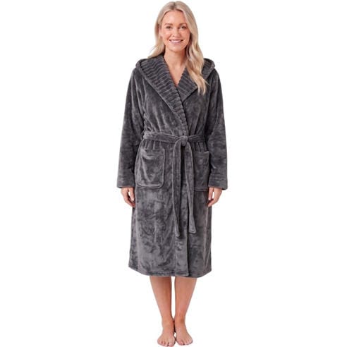 Camille - Womens Supersoft Fleece Ribbed Collar Robe