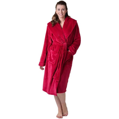 Camille - Womens Supersoft Fleece Ribbed Collar Robe