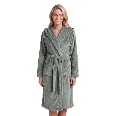 Camille - Womens Supersoft Fleece Ribbed Collar Robe