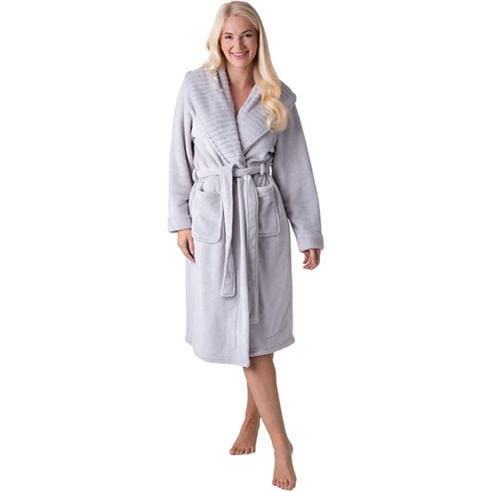 Camille - Womens Supersoft Fleece Ribbed Collar Robe