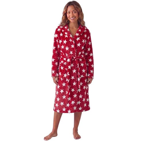 Camille - Womens Supersoft Fleece Hooded Calf Length Bathrobe