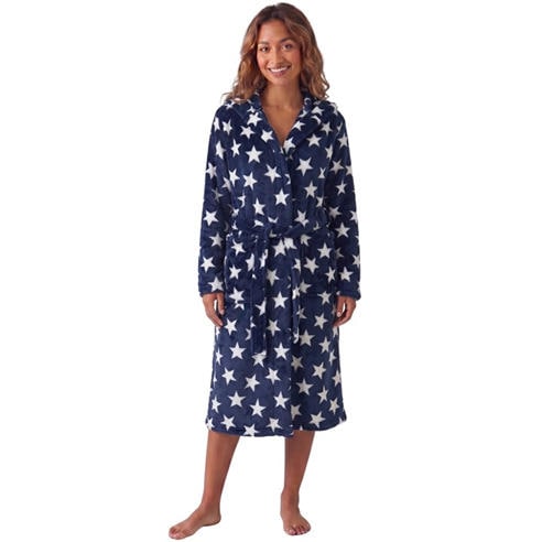 Camille - Womens Supersoft Fleece Hooded Calf Length Bathrobe