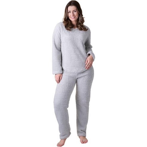 Camille - Womens Supersoft Textured Fleece Pyjamas with a Woven Pattern & Rope Detailing
