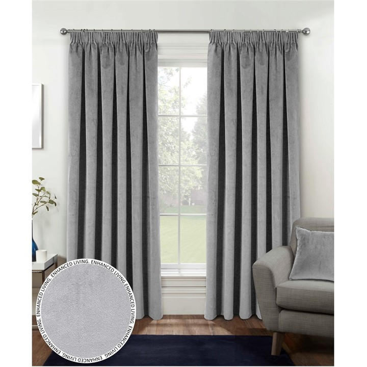 Enhanced Living  Grey Oxford Velvet Blackout Tape Top Curtains, Sports Direct