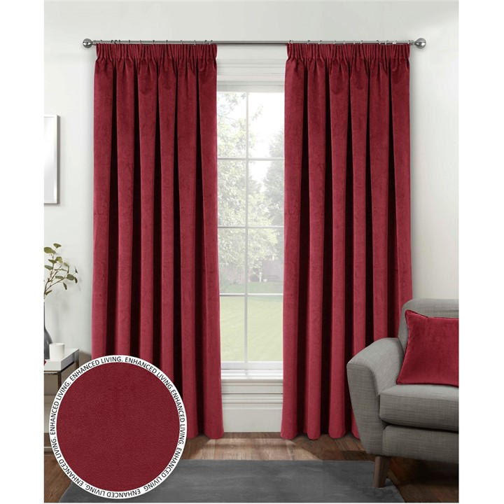 Enhanced Living  Red Oxford Velvet Blackout Tape Top Curtains, Sports Direct