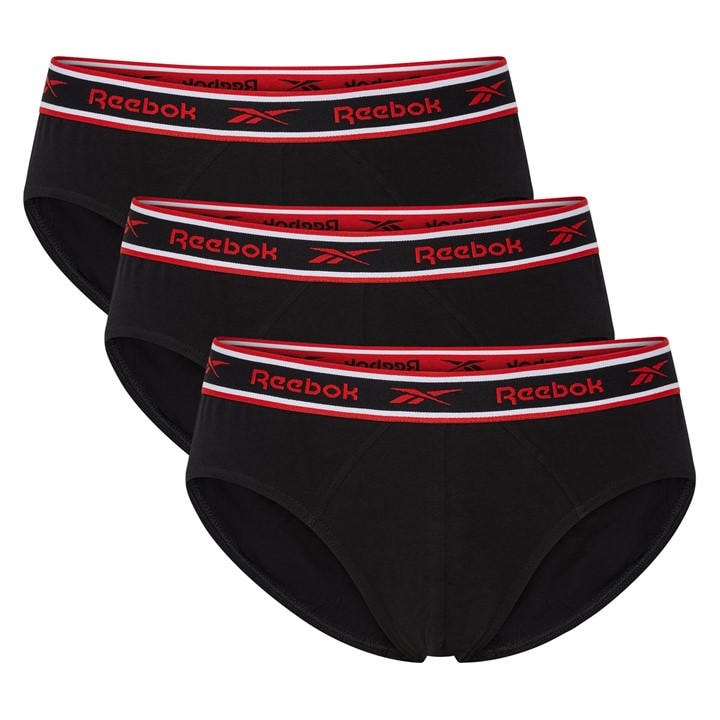 Reebok Men's Black 3 Pack Cotton Briefs in Size L, Sports Direct