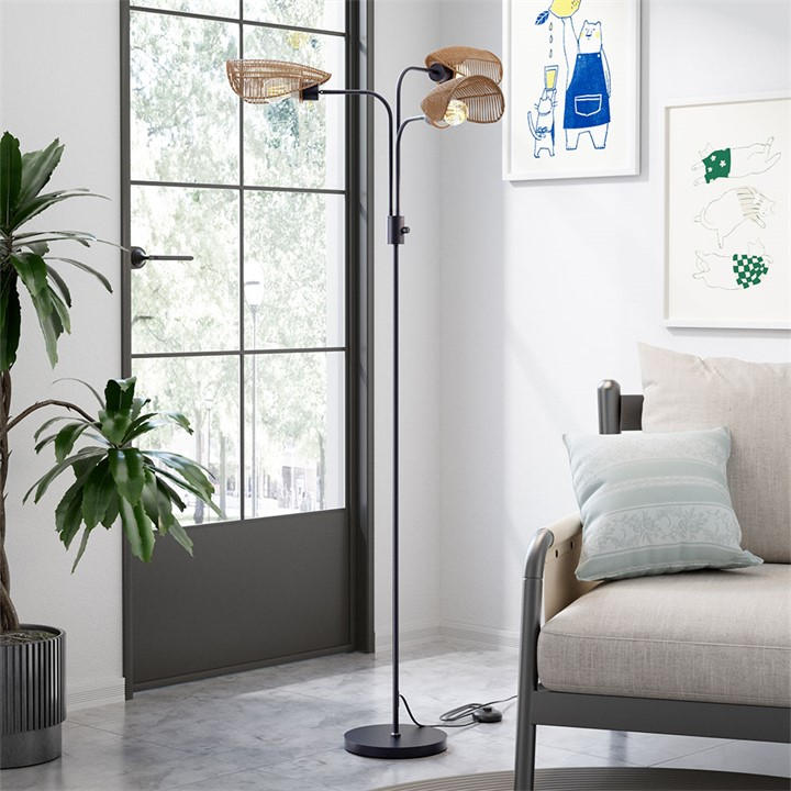Kabinet Uk  Black 3-Light Paper Rope Wrapped Floor Lamp, Sports Direct