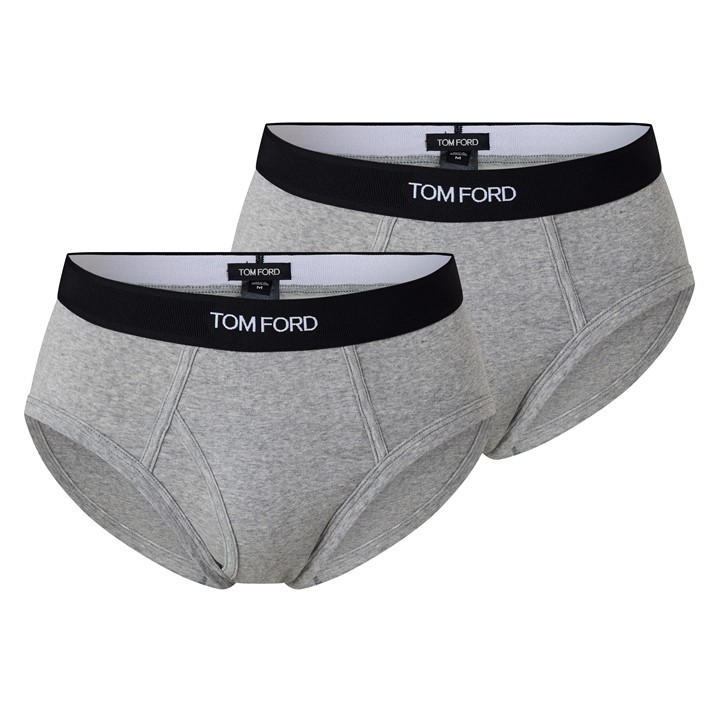 Tom Ford Men's Grey Plain Cotton Briefs, 2-Pack in Size XL, Sports Direct