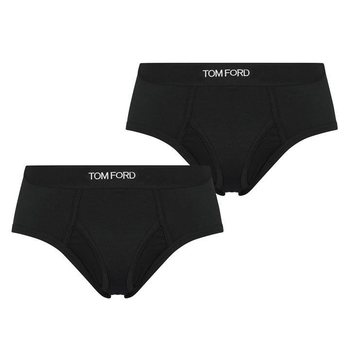 Tom Ford Men's Black Plain Cotton Briefs, 2-Pack in Size L, Sports Direct
