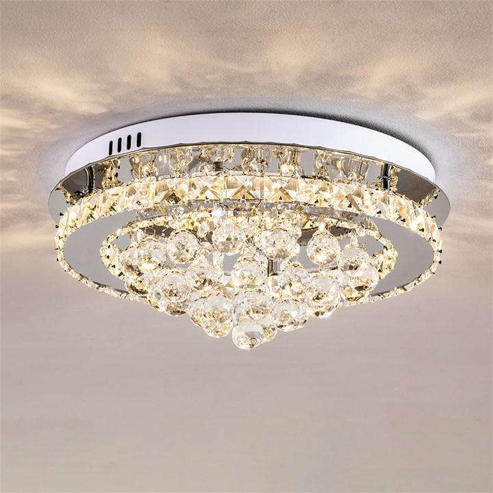 Kabinet Uk  Silver Round Crystal-Droplet Led Semi-Flush Ceiling Light, Sports Direct
