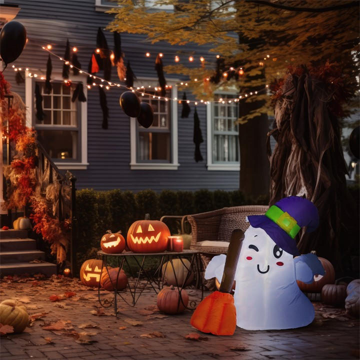 So House Inflatable - Halloween Ghost In Hat - 1M Multi - Image 2