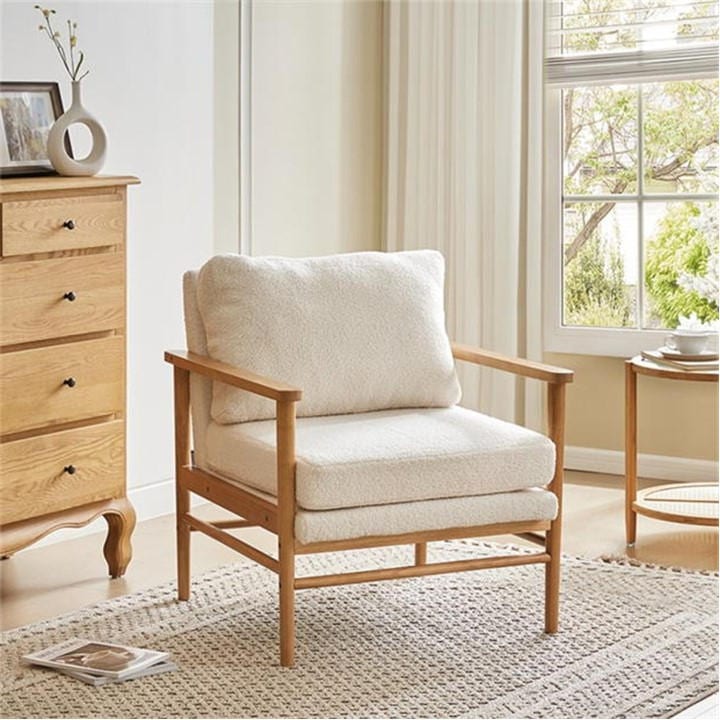 Kabinet Uk  White Teddy Bear Fur Wooden Armchair, Sports Direct