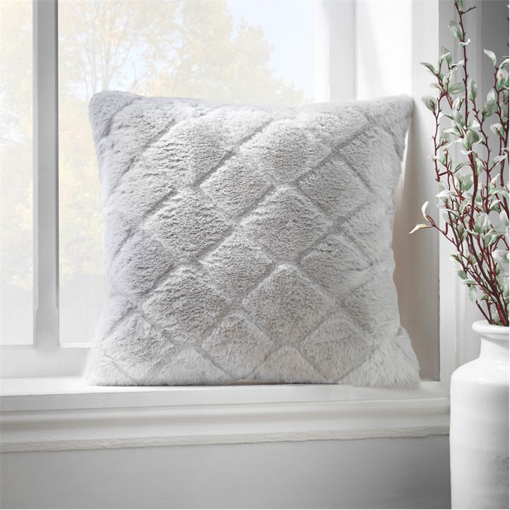 Catherine Lansfield  Grey Cosy Diamond Faux Fur Cuddle Cushion Back Rest in Size 43, Sports Direct