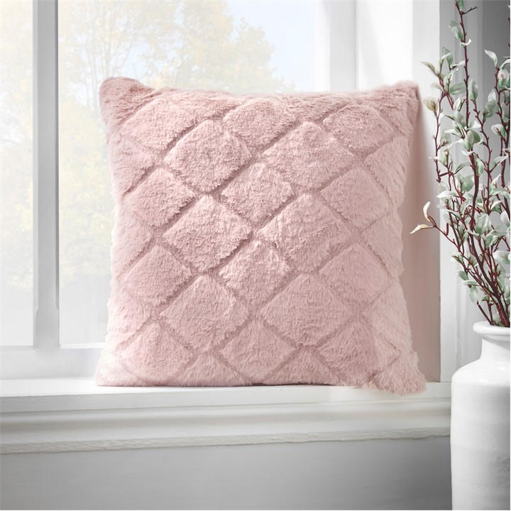 Catherine Lansfield  Pink Cosy Diamond Faux Fur Cuddle Cushion Back Rest in Size 43, Sports Direct