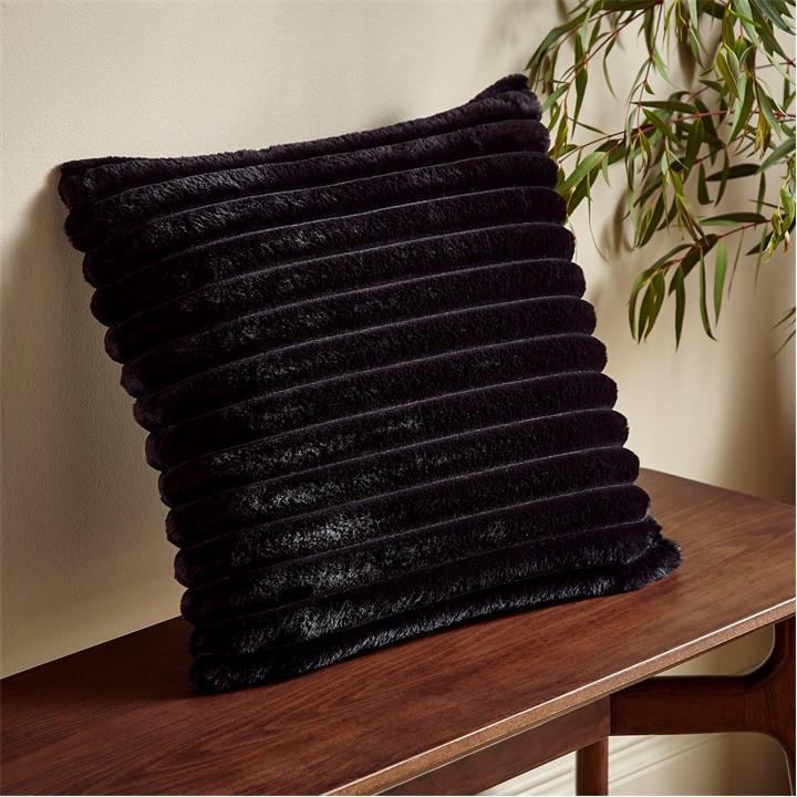 Catherine Lansfield  Black Cosy Ribbed Faux Fur Soft Touch Cushion in Size 45x45cm, Sports Direct
